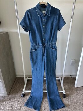 Denim Jumpsuit Romper with Button Front